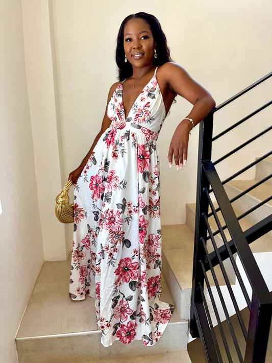 White Floral Maxi Dress