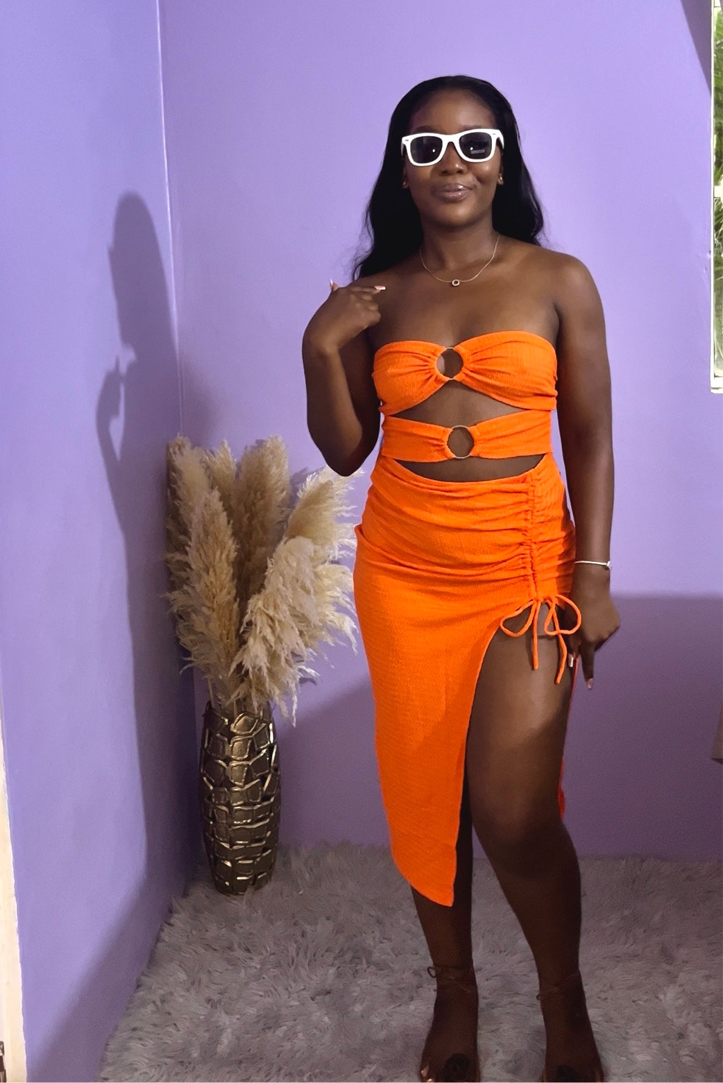 BOHO DRESS orange&green