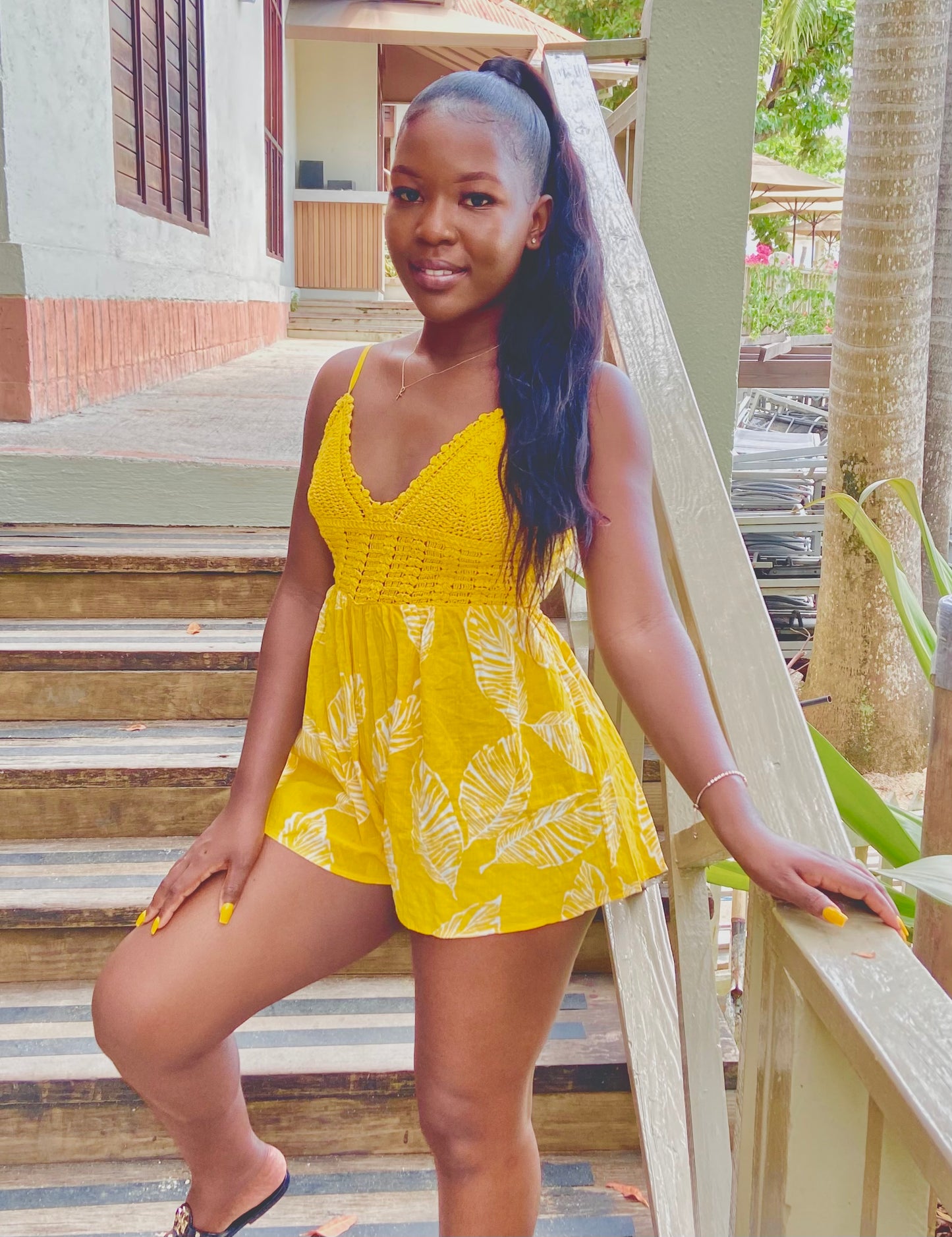 Crotchet Print Romper- Yellow