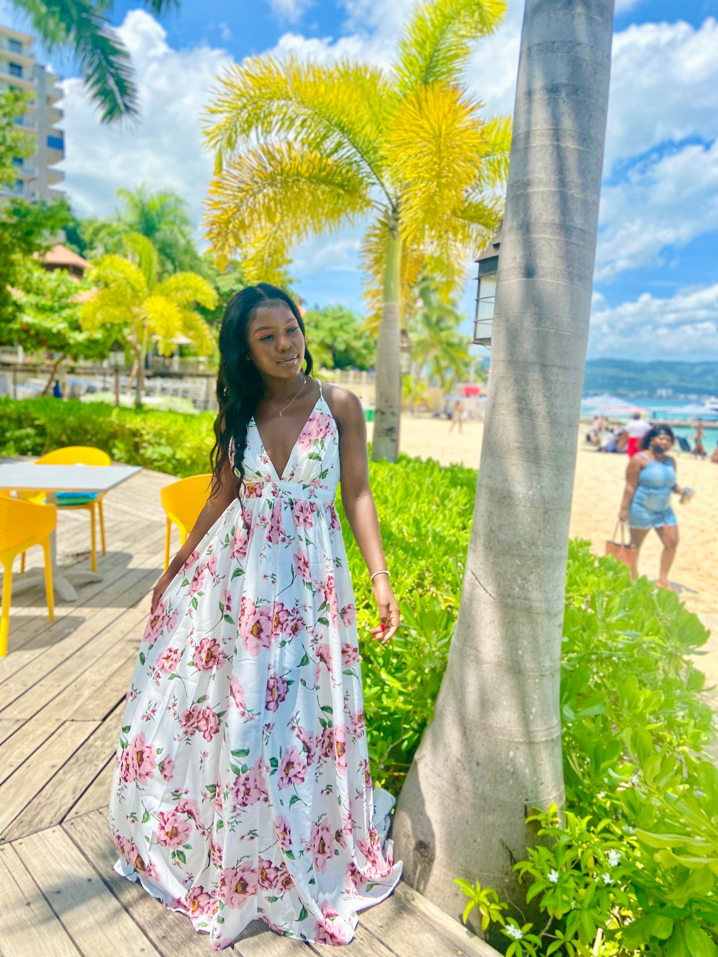 White Floral Combo Maxi Dress